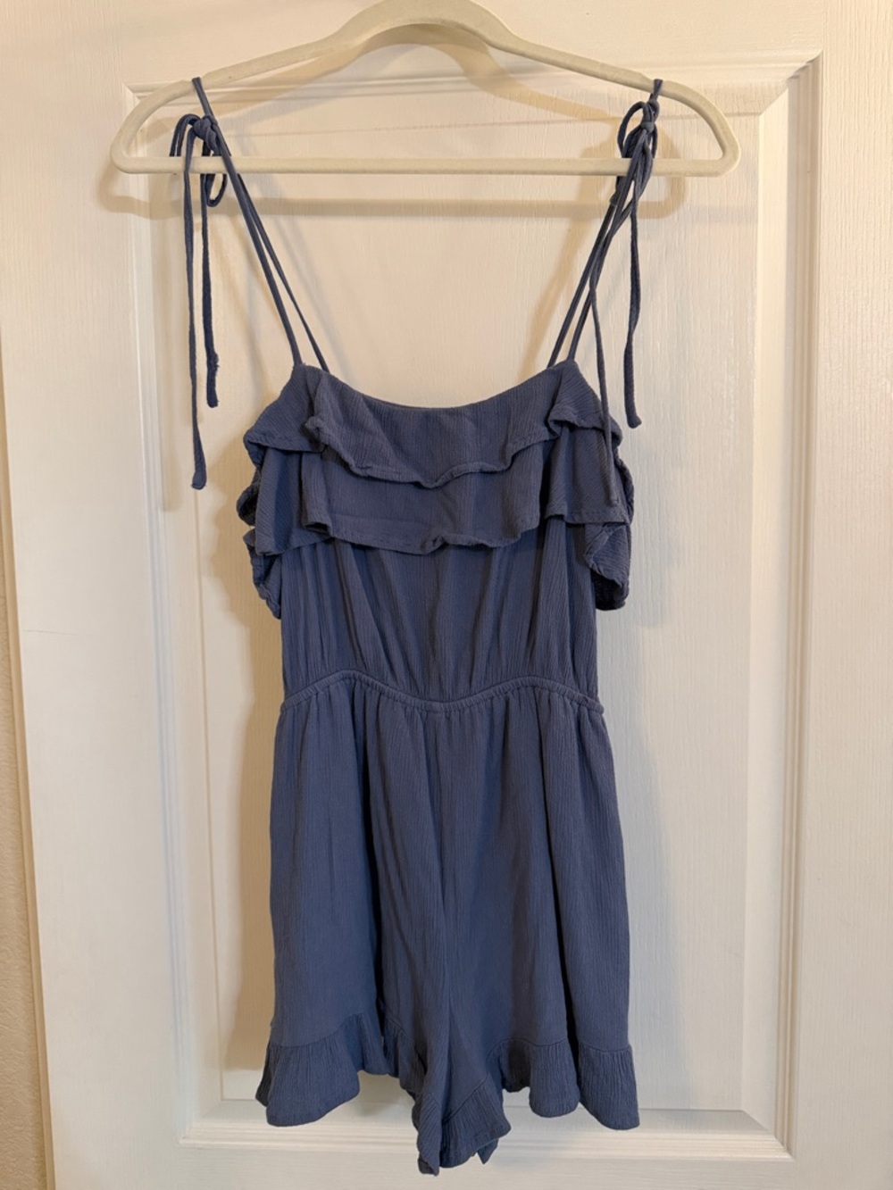 Forever 21 Dusty Blue Ruffle Tie-Shoulder Romper